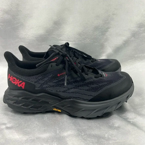 Hoka Womens Speedgoat 5 GTX Gore-Tex Spikes Shoes Size 9B Black Red - Picture 3 of 9